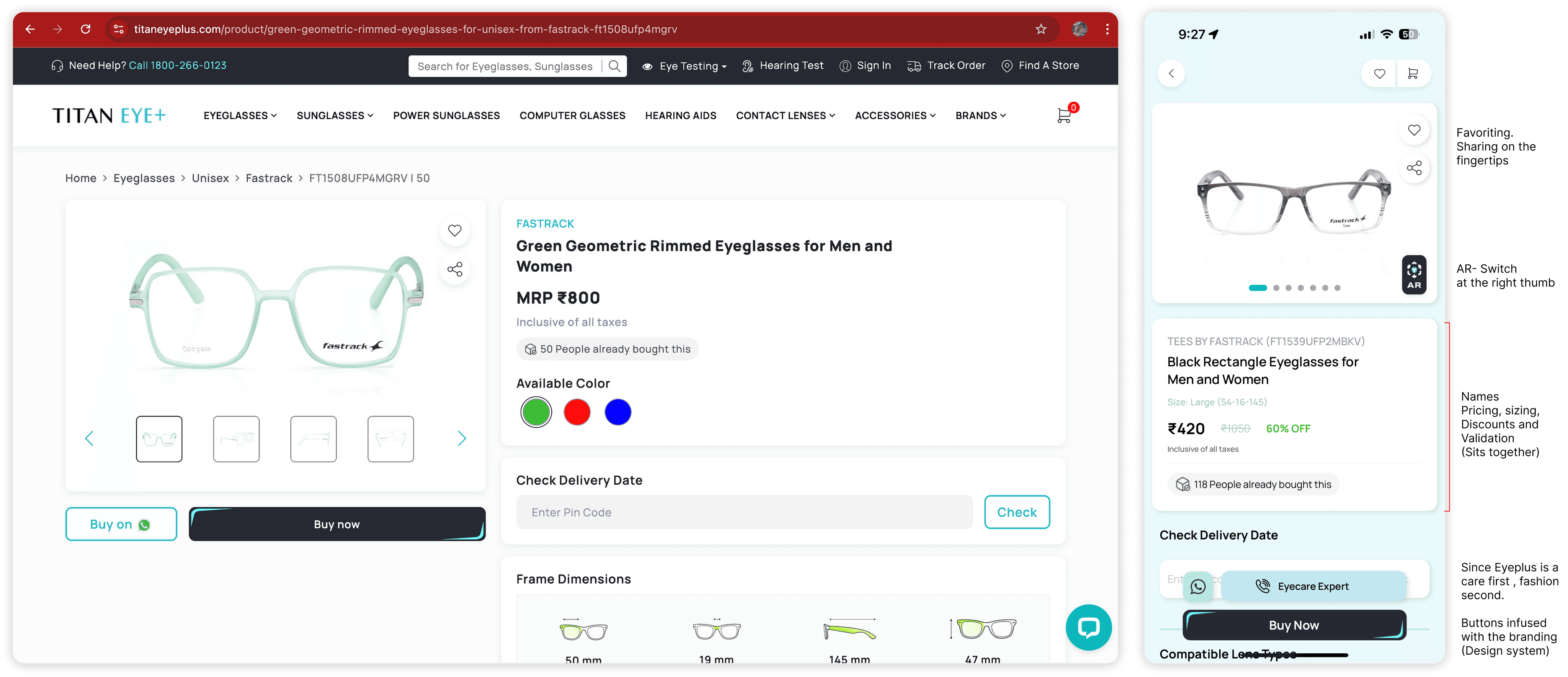Redesigned responsive Titan Eyeplus product detail page