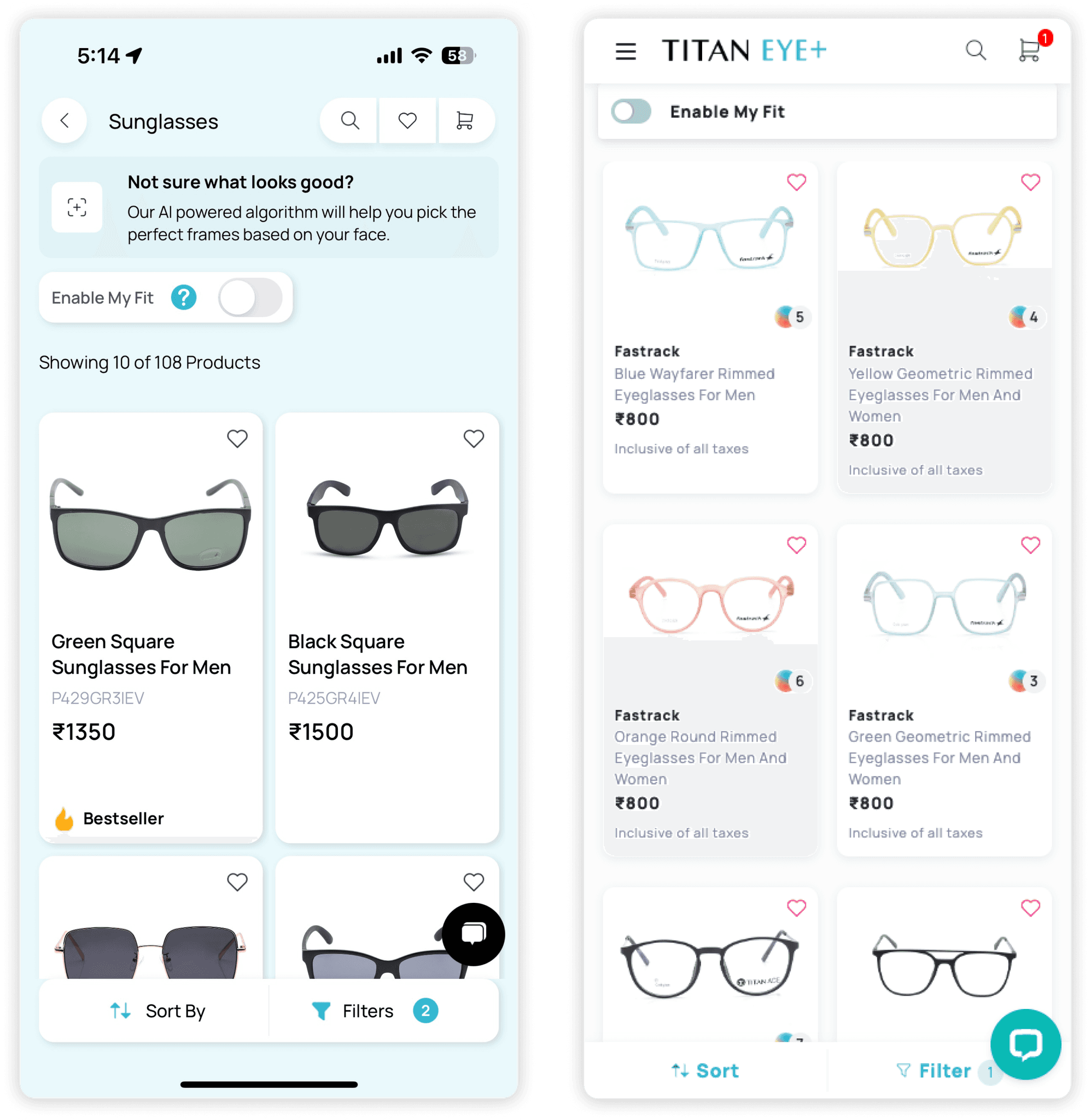 My Fit recommendation feature in the mobile product catalogue