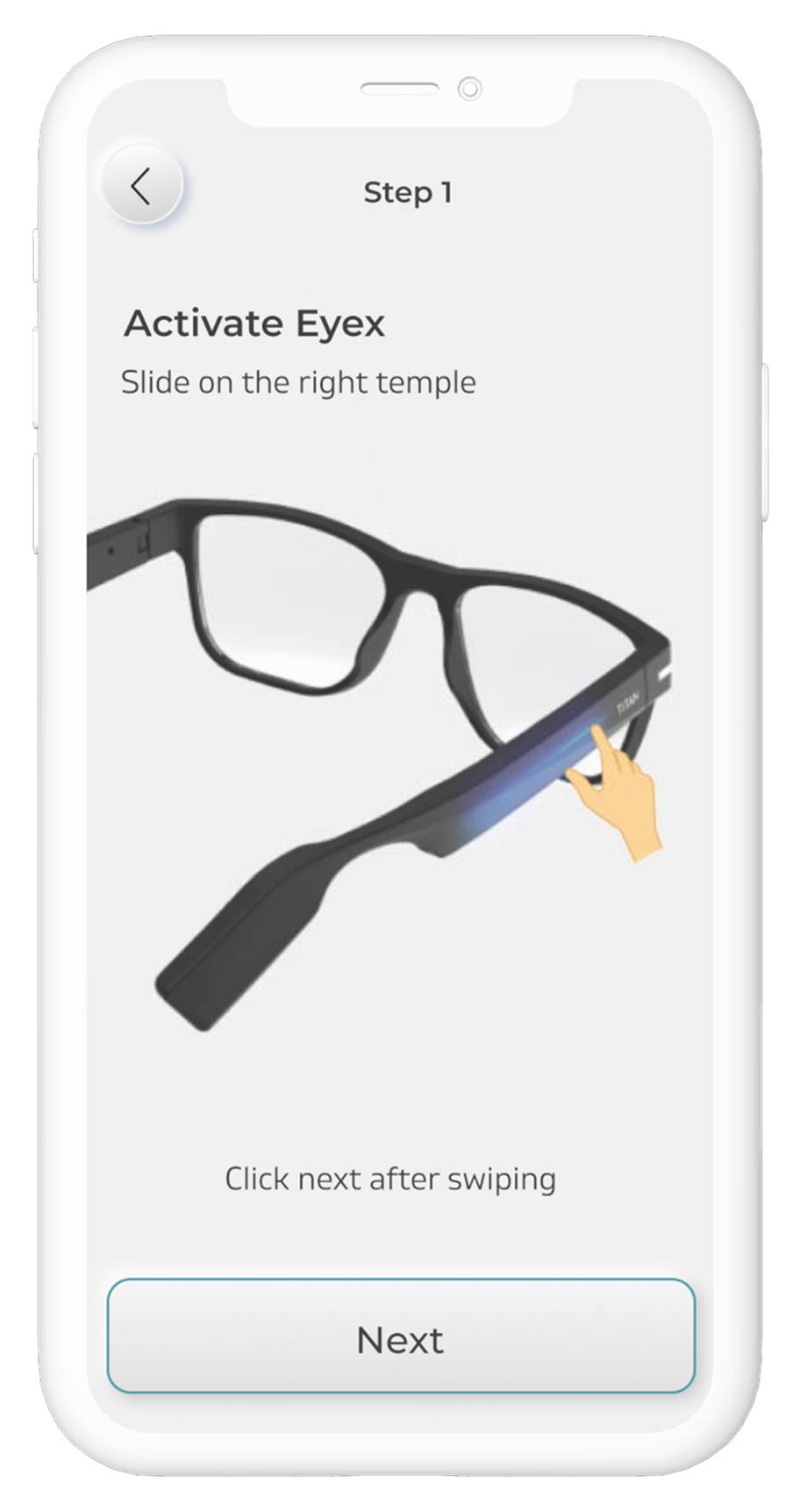 EyeX activation instruction showing a temple swipe