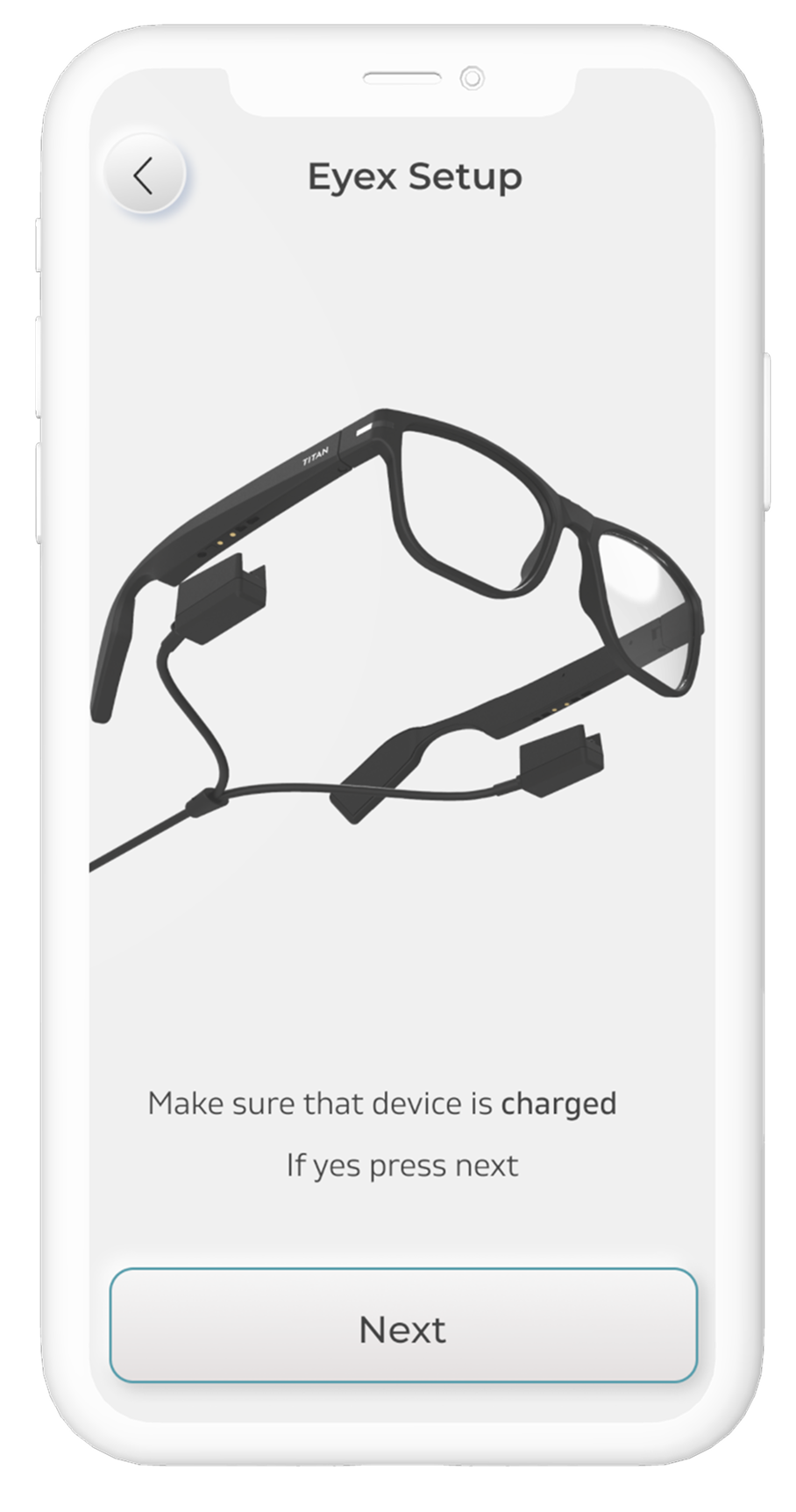 EyeX setup screen showing the frame on its chargers