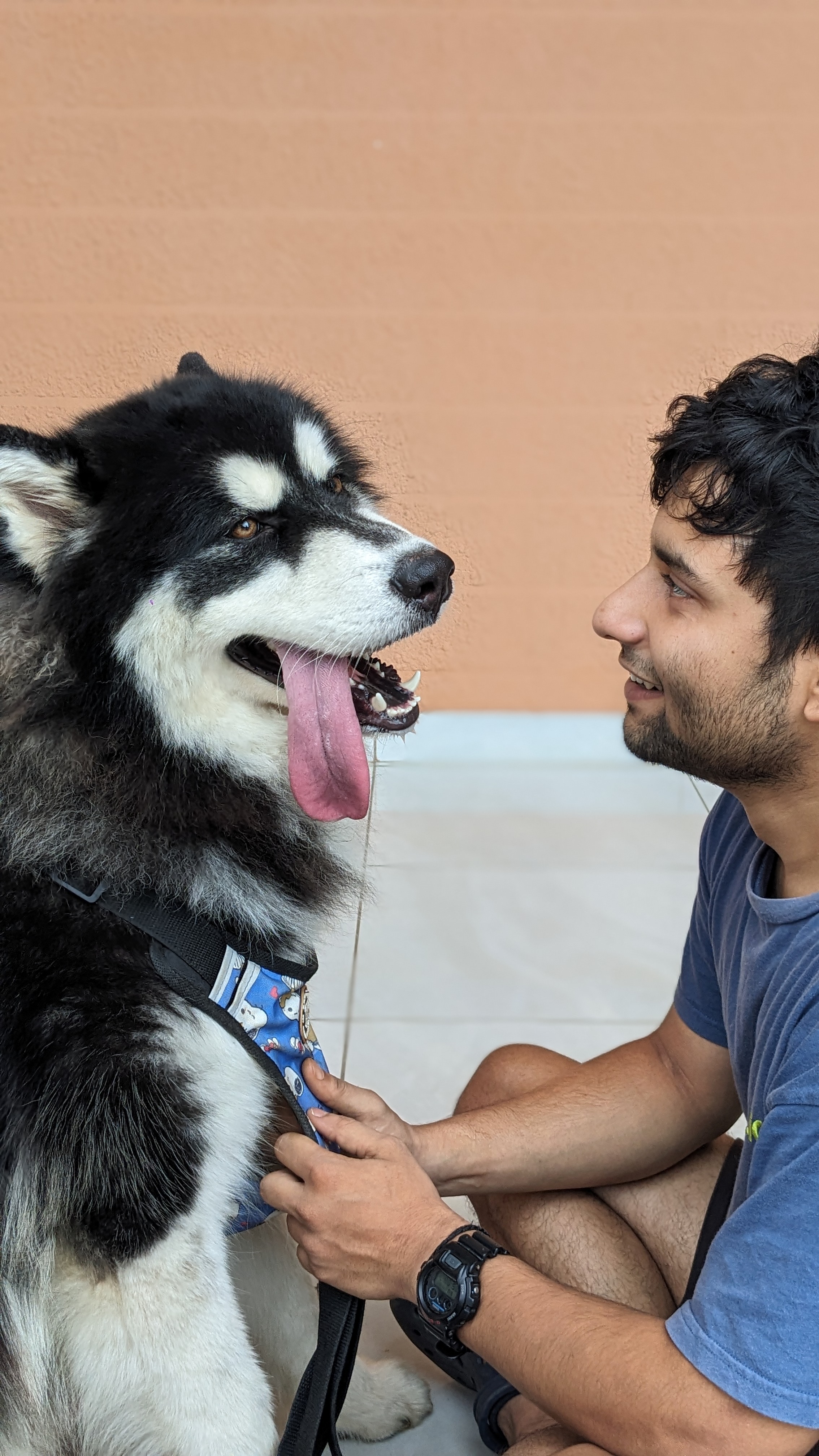 Aayush spending time with a dog
