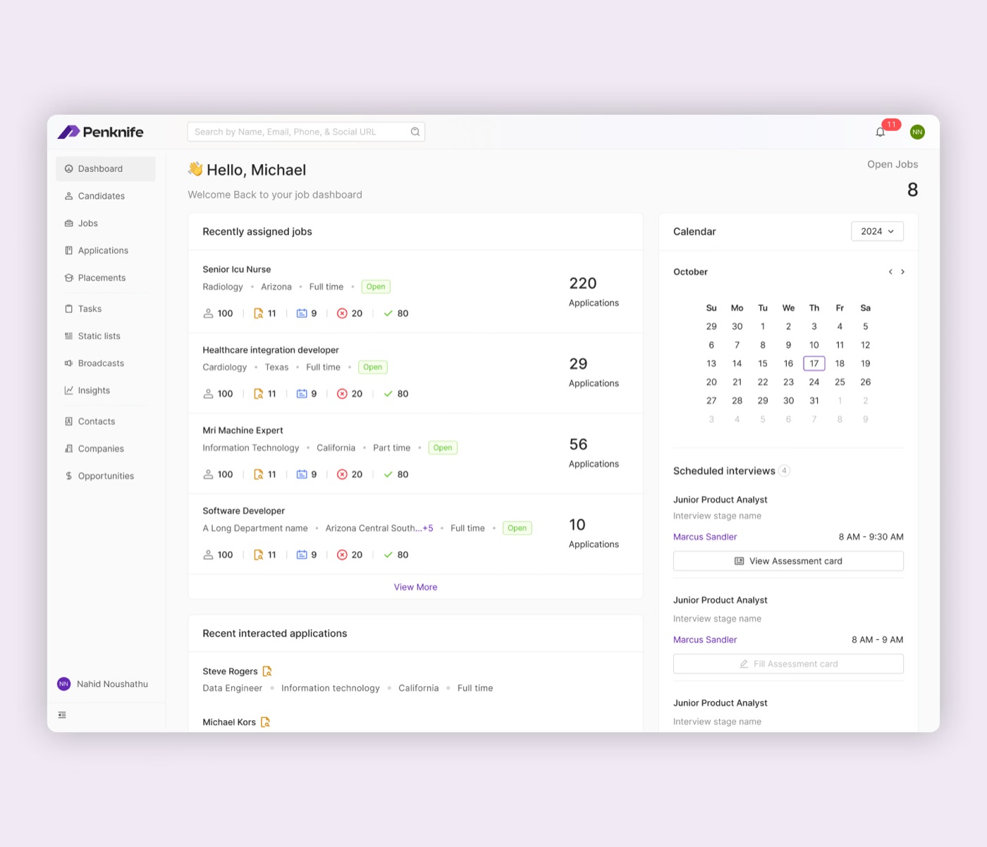 Penknife recruiter dashboard