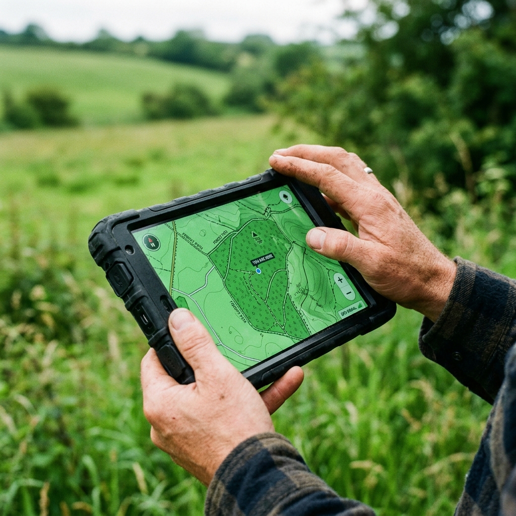 Operator viewing drone telemetry on tablet in the field