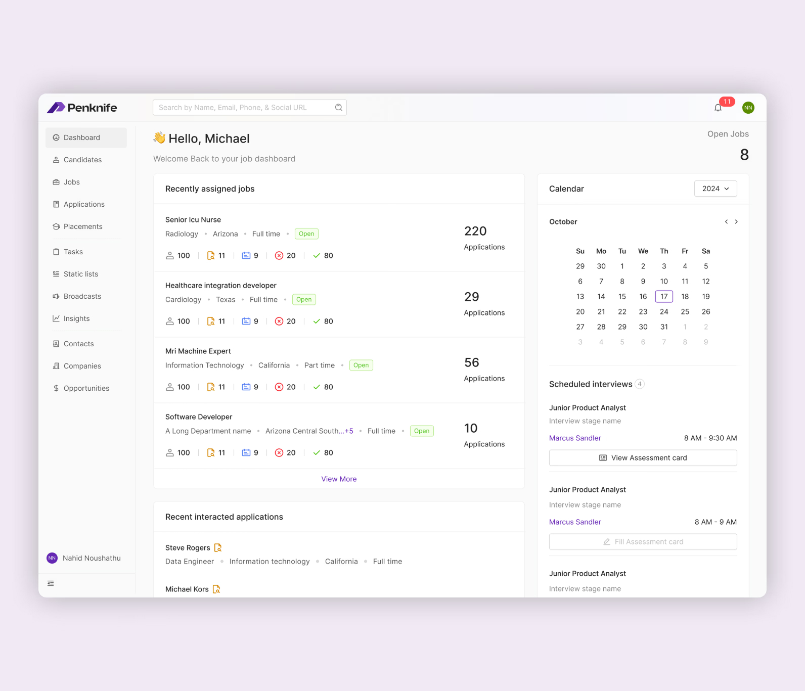 Penknife healthcare recruiting dashboard