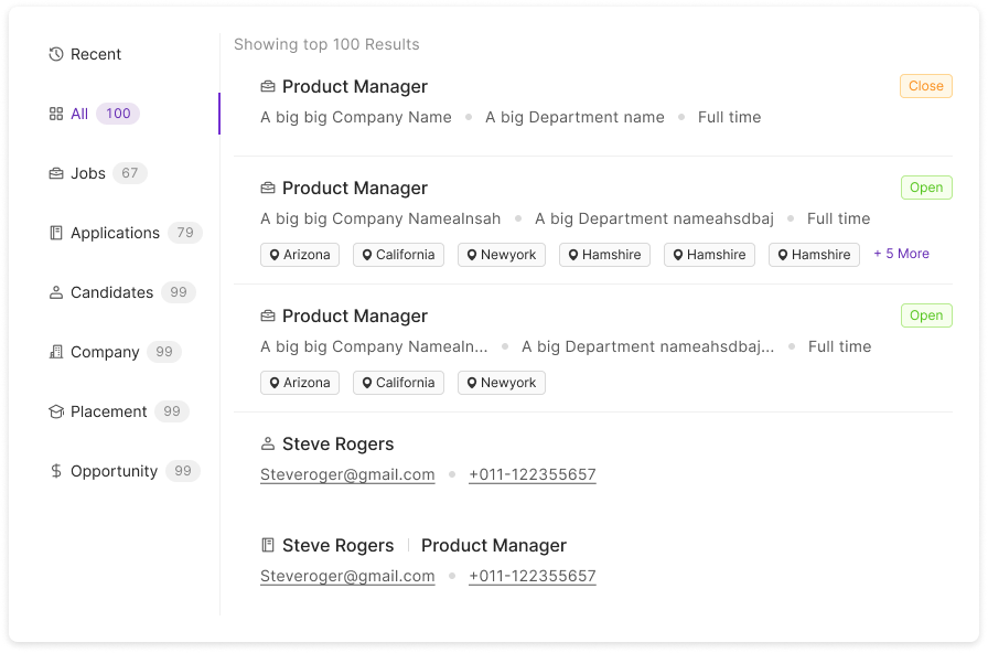 Penknife global search dropdown showing results grouped by object type with counts